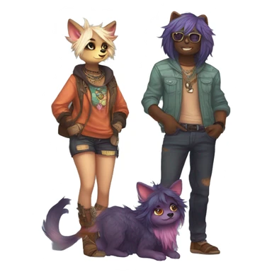 Cool cute Kawaii edgy colorful anthro fantasy-animal-fursona griffsnuff & LiLaiRa & Falvie full body sticker