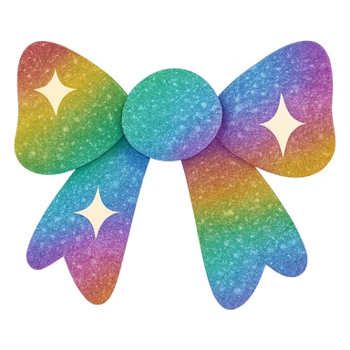 Make the sparkling bow rainbow colored with glitter details, playful and stylish, no background. sticker