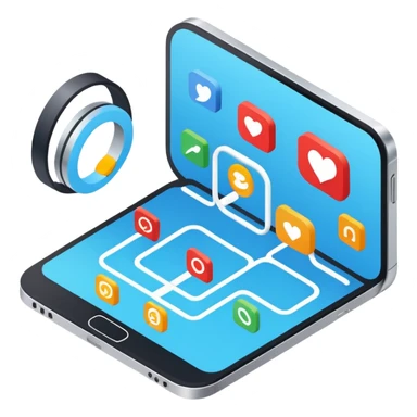 create an isometric analogous to show case user experience around multi channel like portal, chat, mobile sticker