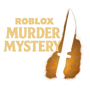 Roblox Murder Mystery logo with dramatic lighting, knife silhouette, ghibli style sticker