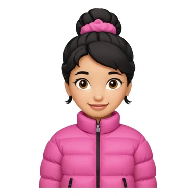 A caramel skinned girl that’s has puffy black hair with her hair up skinny and wears a pink puffer coatb sticker