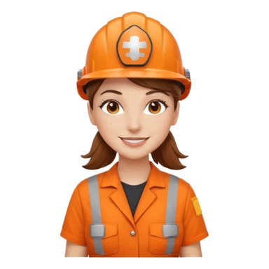 GAROTA BRANCA DE CABELOS CASTANHOS, UNIFORME DE TRABALHO LARANJA E CAPACETE LARANJA sticker