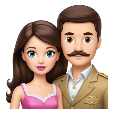 Brunette Barbie and Ken with mustache sticker