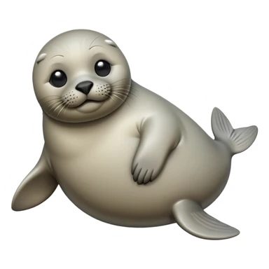 cinematic-seal-realistic-full-body-lounging-emoji,-plump-sleek-body-stretched,-short-smooth-fur-glinting-in-the-sea-breeze,-flippers-tucked-comfortably-beneath-its-body,-large-dark-eyes-filled-with-playful-curiosity sticker