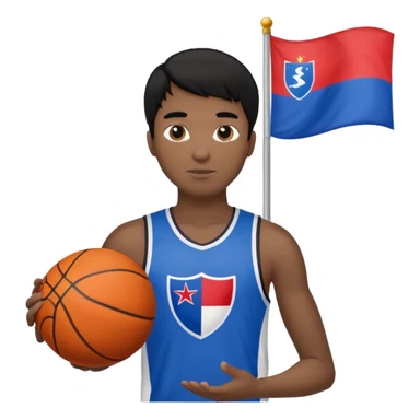 light black skin guy black hair in one hand basketball ball and in othe slovenian flag sticker