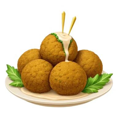Cinematic Realistic Falafel Dish Emoji, depicted as crispy, golden falafel balls served with tahini sauce rendered with lifelike textures and vibrant, appetizing lighting. sticker