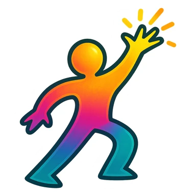 abstract glowing figure reaching upward, vibrant colors sticker