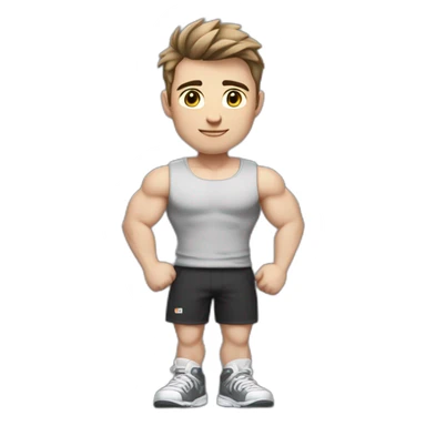 Full height Pale skinned fit man With biceps and brown Short Tousled hair In dark gray sleeveless mike, black oversize sports shorts, watch and white sneakers. his arms crossed over his chest sticker