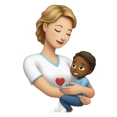 white mom taking care of child with heart sticker