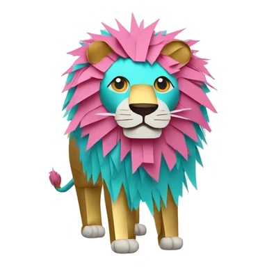 lion made of colourful cyan pink gold piñata paper strips sticker