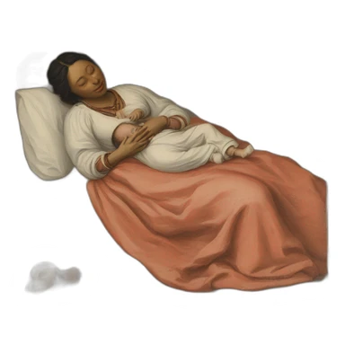 The tribal polish woman sleeping in bed with a babies, 17th century, sticker