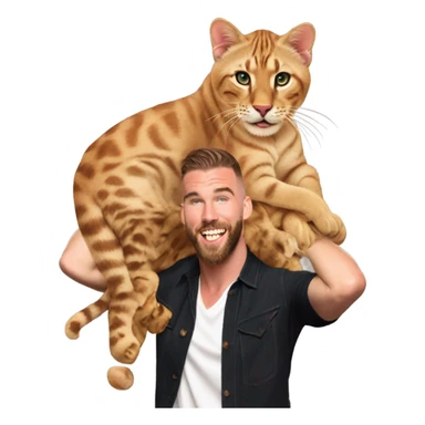Taylor swift and Travis Kelce holding a bengal cat in the air like Rafiki holds Simba in the lion king  sticker