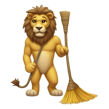 A lion with a broom sticker