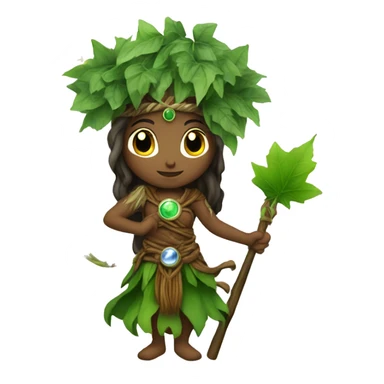 Femail druid with moon staff and green leaf  sticker