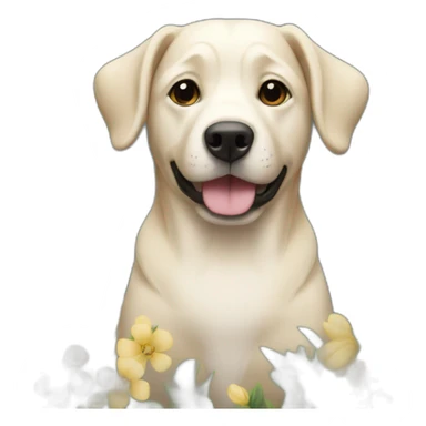 dog with flowers sticker