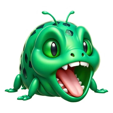 Cinematic Cute Yawning Green Bugdie Portrait Emoji, Head tilted slightly with a dramatic, wide-open yawn, showcasing a smooth, vibrant emerald exoskeleton with delicate patterns and tiny drooping antennae, round multifaceted eyes barely open in drowsy contentment, Simplified yet irresistibly adorable features, highly detailed, glowing with a soft, cozy glow, high shine, relaxed yet expressive, stylized with a touch of whimsy, bright and endearing, soft glowing outline, capturing the essence of a sleepy yet endearing insect, so drowsy it feels like it could stretch out of the screen and curl up for a nap! sticker