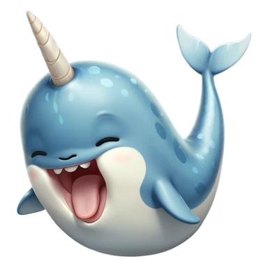 Cinematic Cute Yawning Narwhal Portrait Emoji, Head tilted slightly with a dramatic, wide-open yawn, showcasing a streamlined, mottled body with a gracefully curled ivory tusk and sleepy, half-closed eyes, Simplified yet irresistibly adorable features, highly detailed, glowing with a soft, cozy arctic glow, high shine, relaxed yet expressive, stylized with a hint of whimsical marine ease, soft glowing outline, capturing the essence of a drowsy yet affectionate narwhal that appears ready to stretch out for a nap! sticker