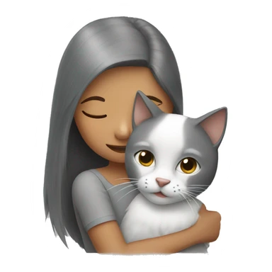 girl kissing grey and white cat sticker