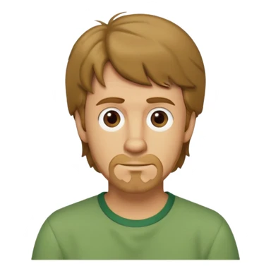 shaggy rogers caucasian man, dark blonde, no mustache, short goatee, brown eyes, green shirt from scooby doo sticker