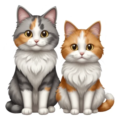 a realistic looking very fluffy grey and white cat sitting next to another cat sticker