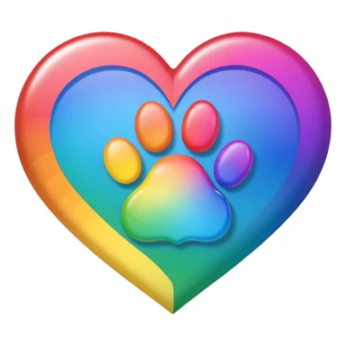 rainbow pride heart with a paw print on top, rainbow gradient fill, no text sticker