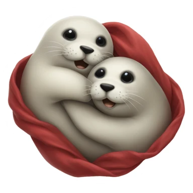 Hugging seals with little red emoji in the middle of them sticker