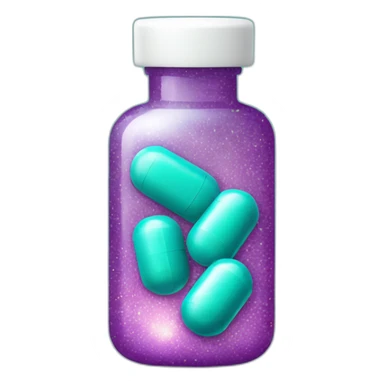pill bottle with teal medicine capsule, sparkles and texture sticker