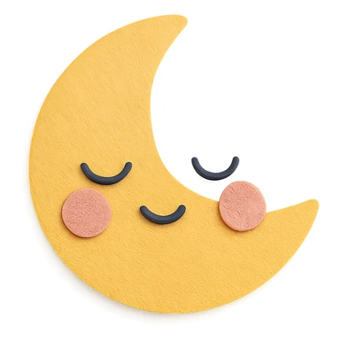 kawaii sleepy yellow crescent moon, gentle smile, blushing cheeks, soft pastel colors, no limbs, full body sticker