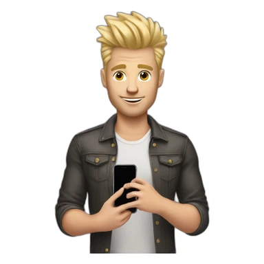 Blonde man with faux hawk hair holding iPhone in hand sticker