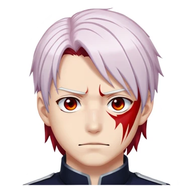 Shoto Todoroki face only, left side white hair, right side red hair, heterochromatic eyes, burn scar on left side of face, serious expression sticker