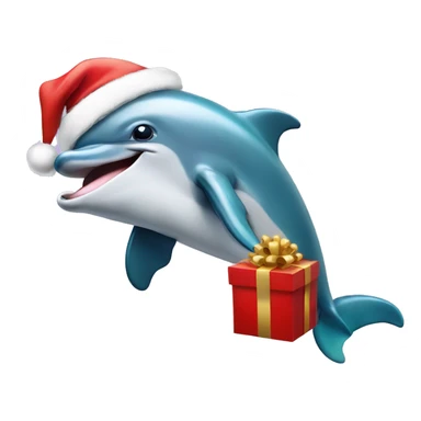 Dolphin with Santa hat and Christmas present  sticker