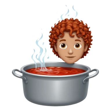 a white man with brown curly hair swimming in a pot of sauce sticker