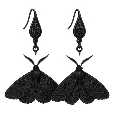goth earrings, black moth, nocturnal gothic style, delicate sticker