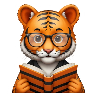tiger face holding book wearing glasses for Twitch emote sticker
