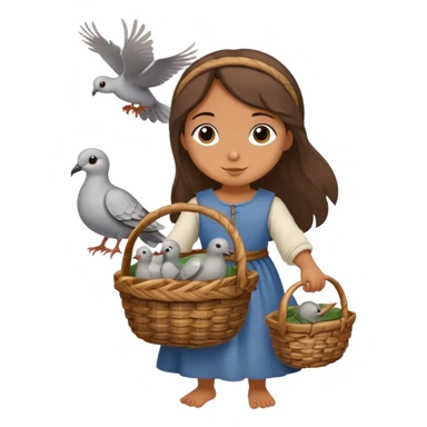 girl carrying wicker basket with turtledoves, medieval age sticker