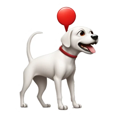 a alien dog looking away with red circle and arrows pointing at it sticker