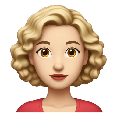 She is white, she has soft features, fair skin, and almond-shaped eyes. Her defined eyebrows and natural pink lips frame her face. Her dark, wavy hair is partially tied back, giving her an elegant yet relaxed look. She wears a luxurious red V-neck dress.
 sticker