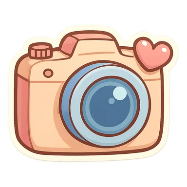 chibi sticker-style camera with a heart accent, cute and exaggerated sticker
