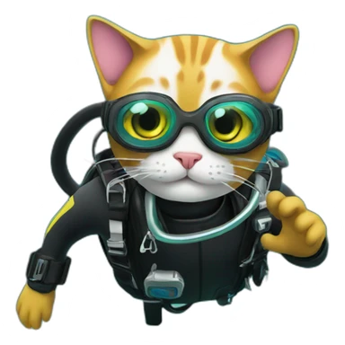 Cat scuba diving sticker