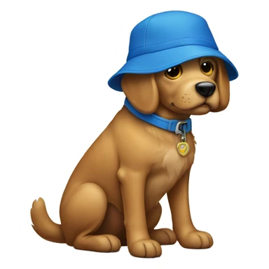 Dog wearing a blue shoe sticker