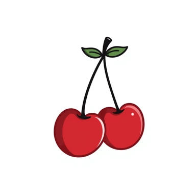 Hand-drawn two red cherries hanging from a thin branch with small leaves sticker