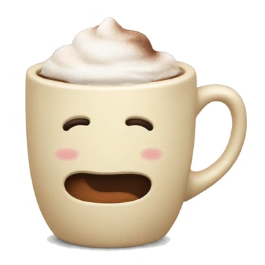 A cream colored mug, with hot coco sticker