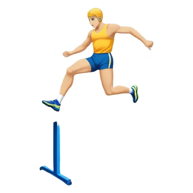 A collage of track and field equipment: a starting block, javelin, hurdle, discus, and high jump bar, symbolizing various disciplines. The background features a vibrant stadium with a running track, field events area, and cheering crowds.  sticker