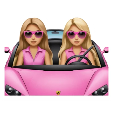 Make car far away so I can see full car Car facing forward in sports car. Make hair long  two girls in car far away Front of car sitting in the seats. Make it a pink sports car. They are two baddies make it a Lamborghini pink car  sticker