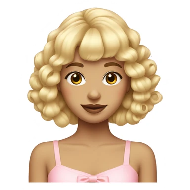blonde girl with bangs and ringlets with pastel pink bows in hair sticker