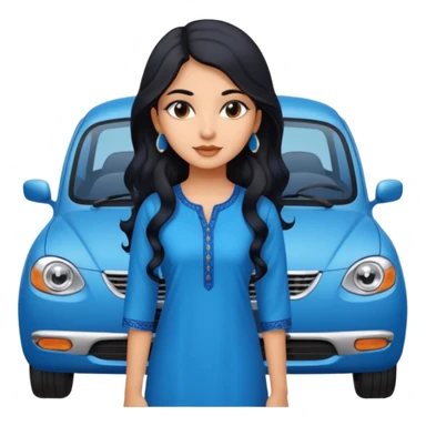 a pretty indian bratz girl with wavy long black hair. wearing a blue kurti, eyeliner on, indian auto behind her sticker