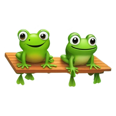 A frog sitting on a lawn chair while another frog is jumping off a diving board into a pool  sticker