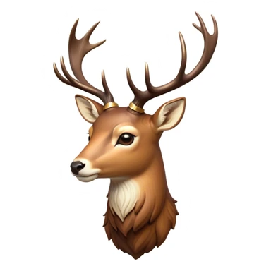 Cinematic Noble Deer Portrait Emoji, Poised and regal, with a graceful, slender build and a dappled Fur of warm browns and creams, elegant antlers crowning its head, deep-set soulful gentle eyes, Simplified yet sharp and sophisticated features, highly detailed, glowing with a soft, dignified glow, high shine, intelligent and serene, stylized with an air of forest majesty, focused and attentive, soft glowing outline, capturing the essence of a watchful woodland guardian, so majestic it feels as though it could gracefully leap out of the screen with effortless authority! sticker