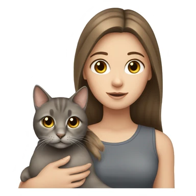 White girl brown hair holding grey cat sticker