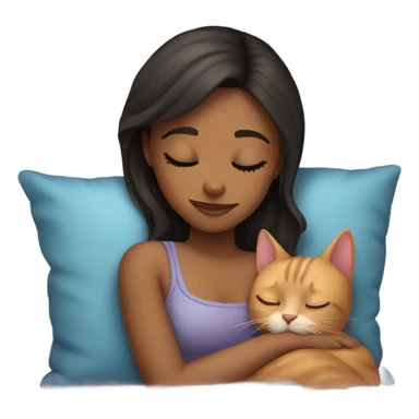 a girl sleep with a cat sticker